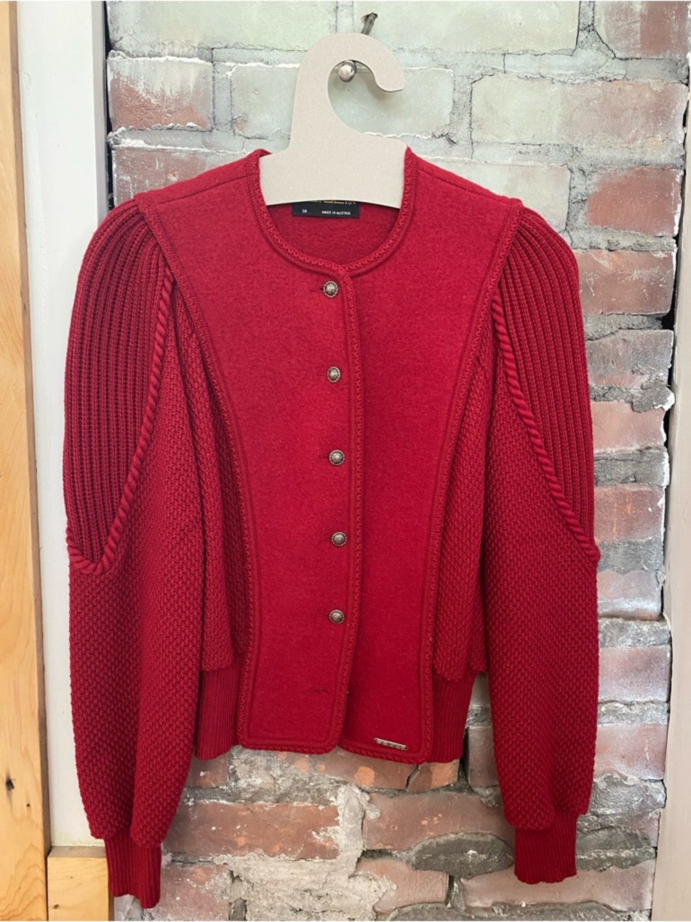 Vintage Women's Red Knit Button-Front Cardigan Sweater